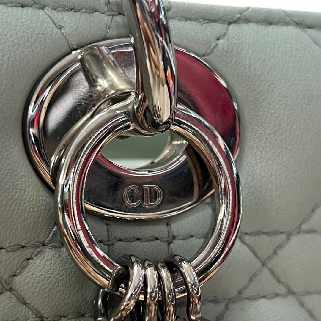 DIOR Lambskin Lady Dior Handbag Mint Green Silver Hardware Ch2210