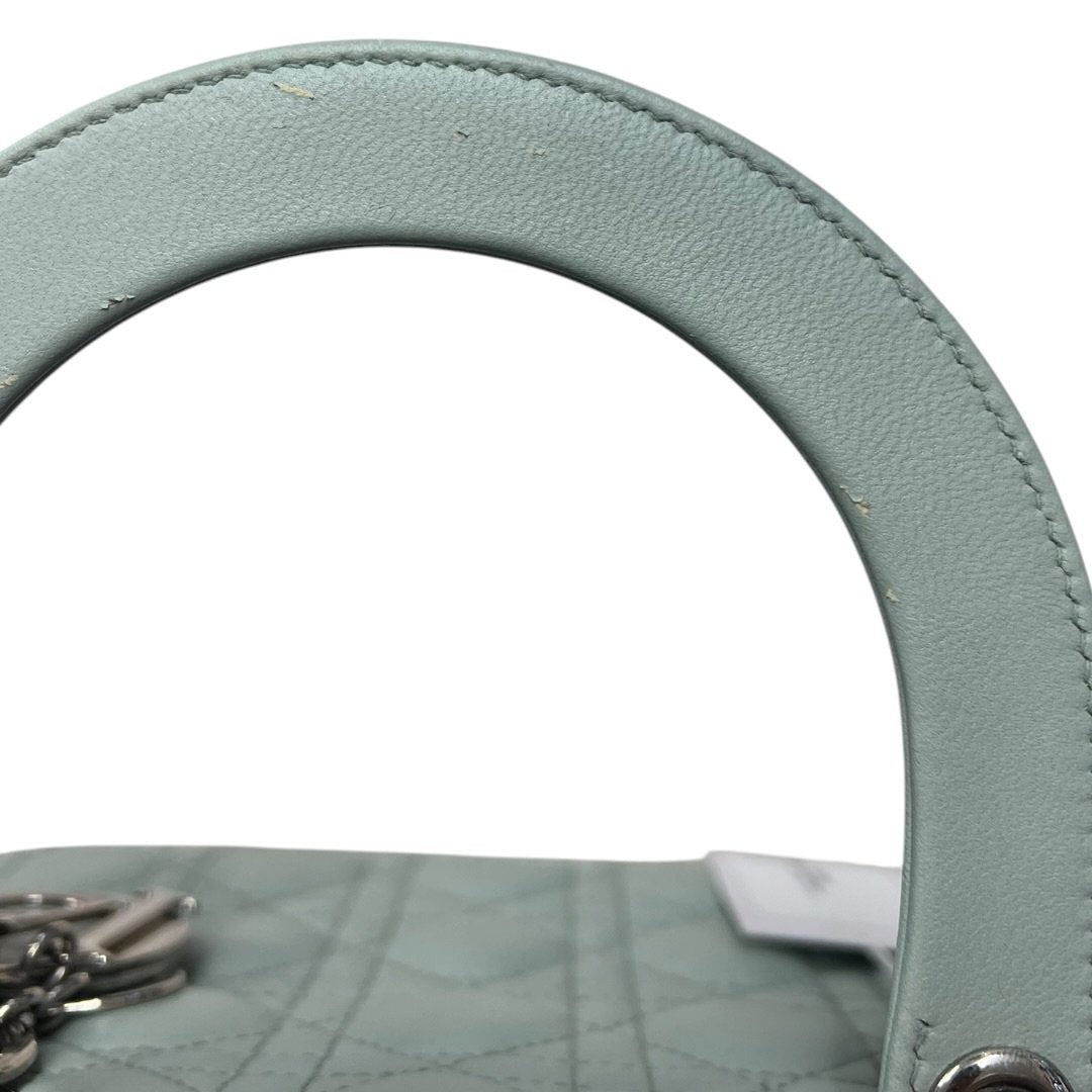 DIOR Lambskin Lady Dior Handbag Mint Green Silver Hardware Ch2210