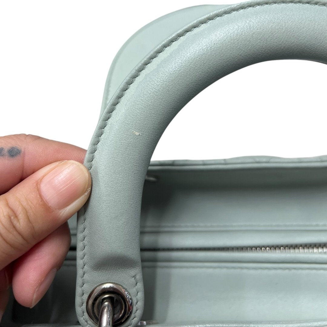 DIOR Lambskin Lady Dior Handbag Mint Green Silver Hardware Ch2210