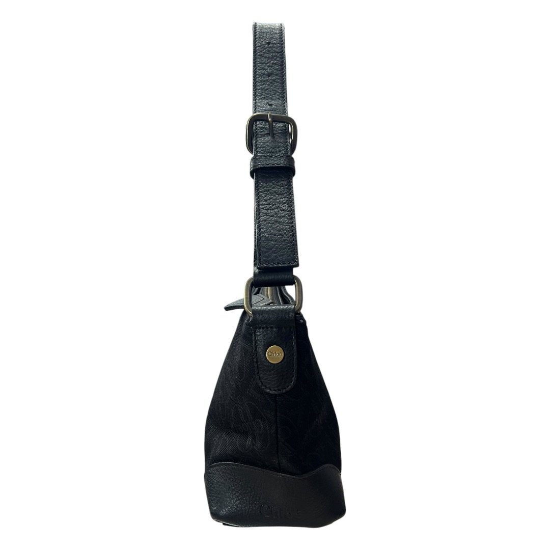 CHLOE Monogram Jacquard Shoulder Bag Black Gold-tone Hardware ch2209