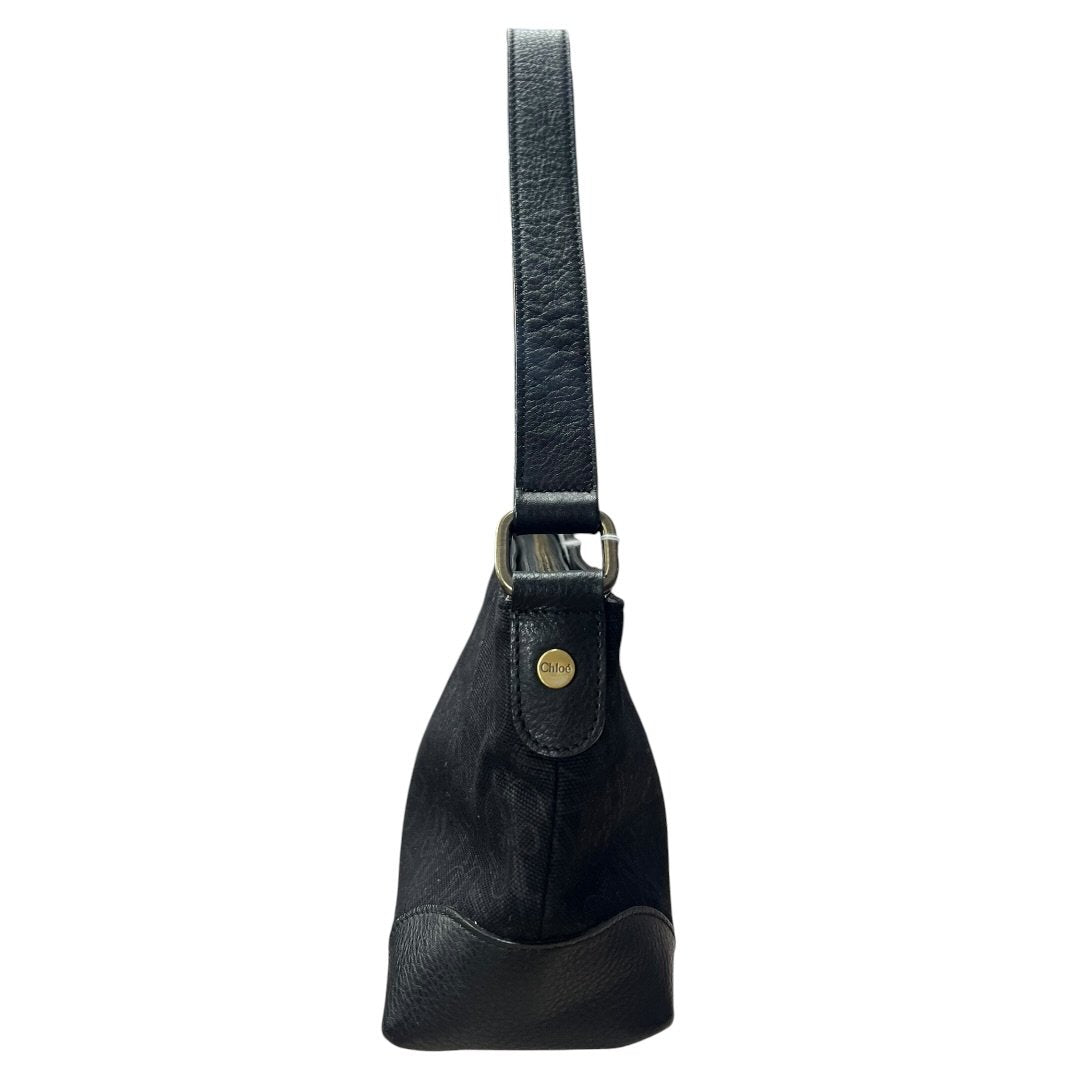 CHLOE Monogram Jacquard Shoulder Bag Black Gold-tone Hardware ch2209