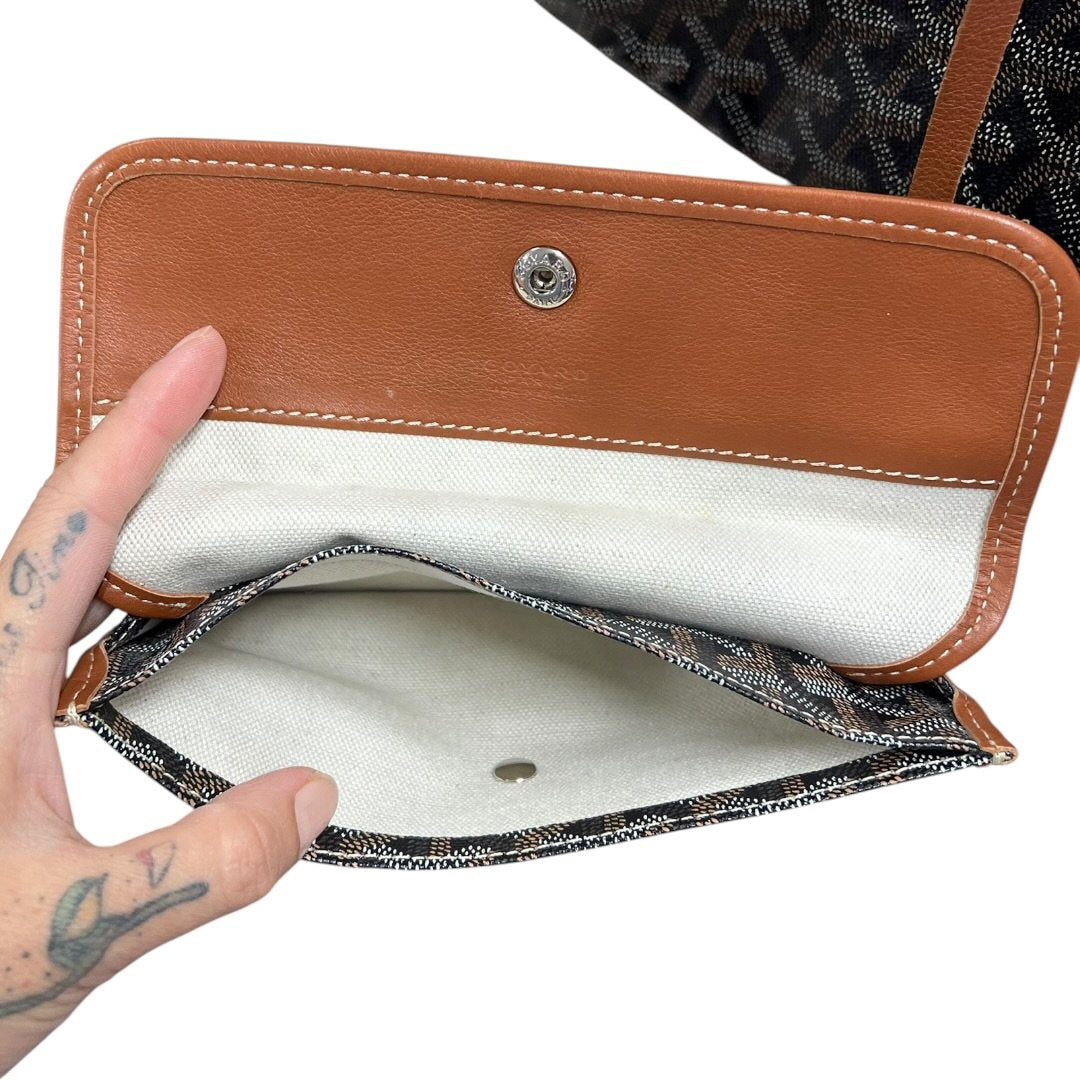GOYARD Goyardine Canvas St. Louis PM Tote Black, Tan Silver Hardware GO33