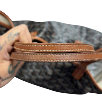 GOYARD Goyardine Canvas St. Louis PM Tote Black, Tan Silver Hardware GO33