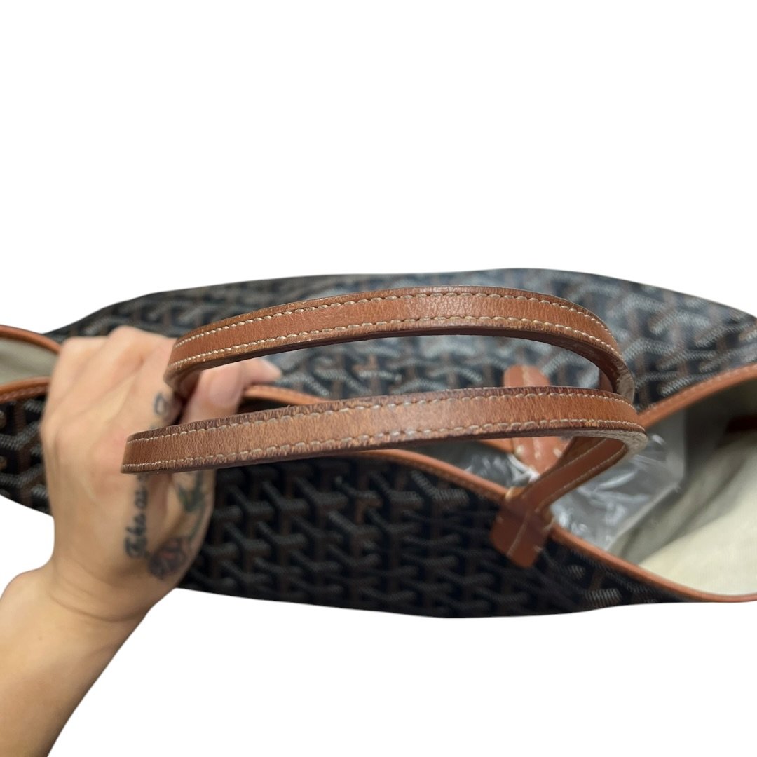 GOYARD Goyardine Canvas St. Louis PM Tote Black, Tan Silver Hardware GO33
