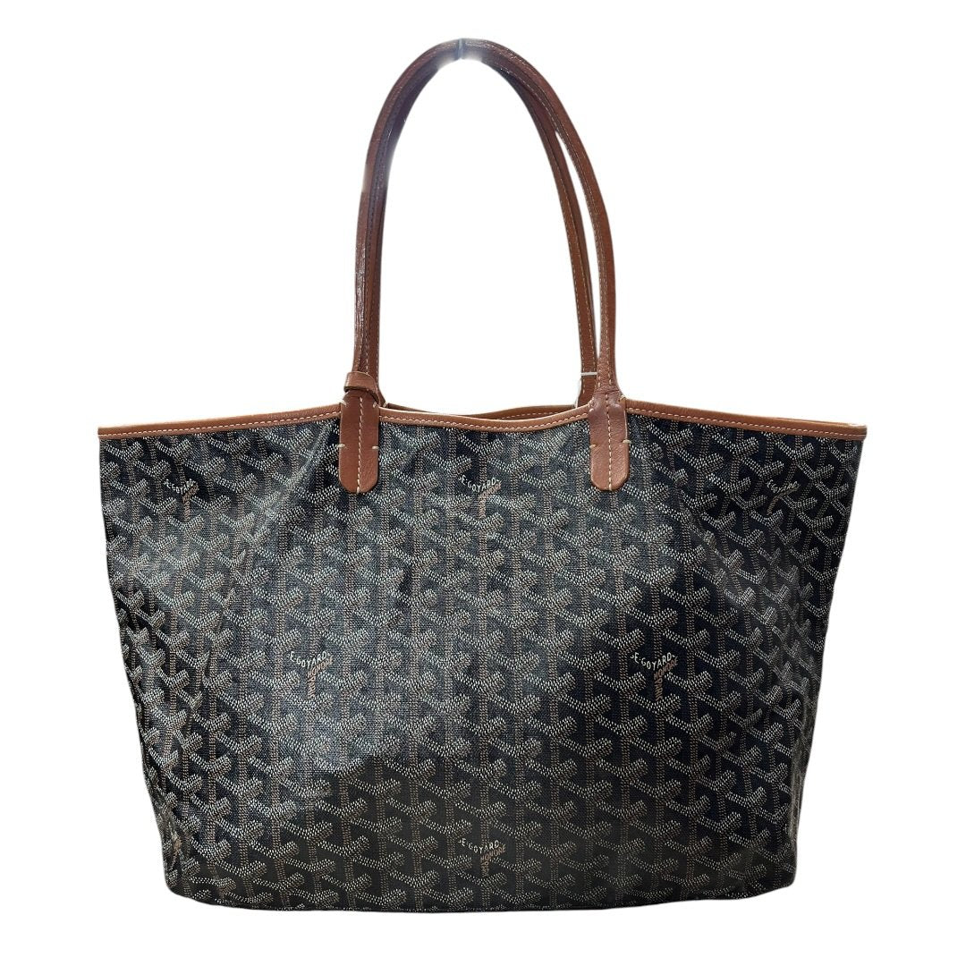 GOYARD Goyardine Canvas St. Louis PM Tote Black, Tan Silver Hardware GO33