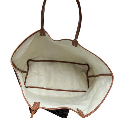 GOYARD Goyardine Canvas St. Louis PM Tote Black, Tan Silver Hardware GO33