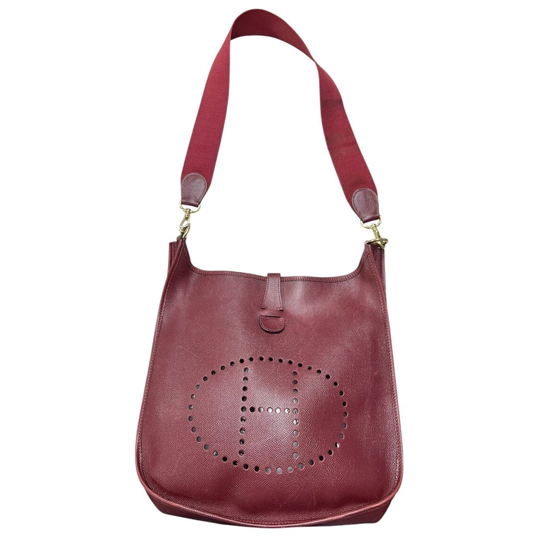 HERMES Clemence Evelyne III PM Shoulder Bag Burgundy Gold-tone Hardware HE473