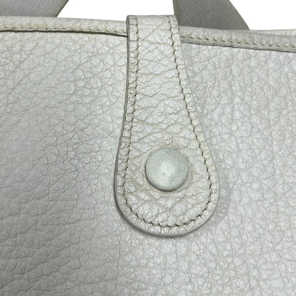 HERMES Clemence, Canvas Evelyne Shoulder Bag Off-White Silver Hardware HE474
