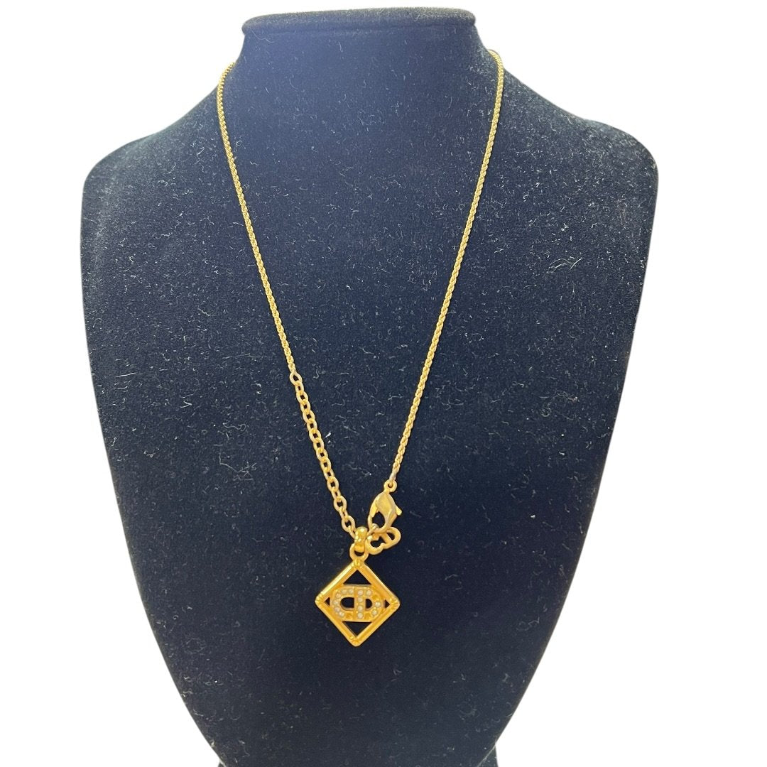 CHRISTIAN DIOR Metal, Rhinestone CD Logo Pendant Necklace N/A Gold Gold Hardware Ch2219