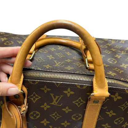LOUIS VUITTON Monogram Canvas Keepall 50 Travel Bag Brown Gold Hardware LO2377