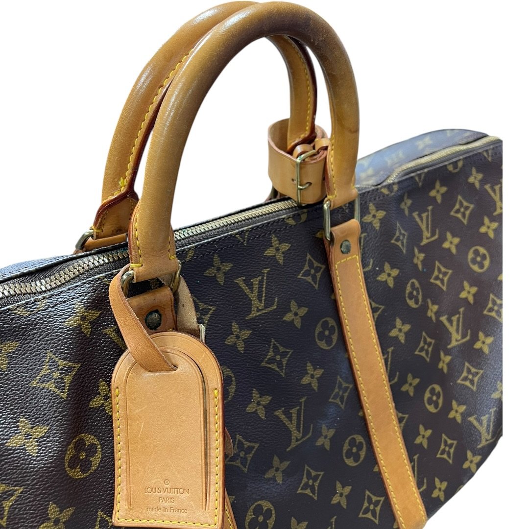 LOUIS VUITTON Monogram Canvas Keepall 50 Travel Bag Brown Gold Hardware LO2377