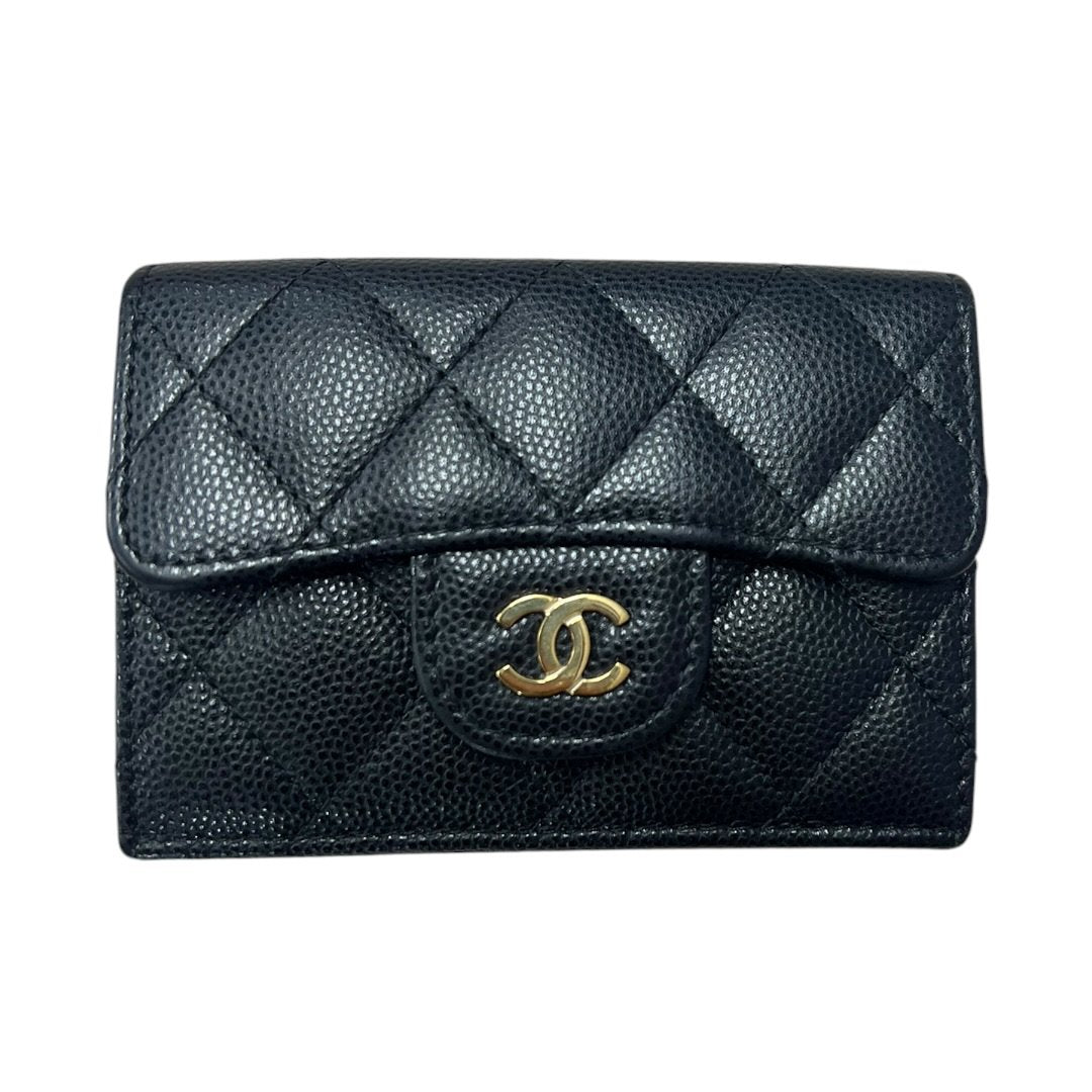 CHANEL Caviar Leather Classic Flap Trifold Wallet Wallet Black / Burgundy Gold Hardware CH2218