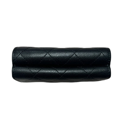 CHANEL Caviar Leather Classic Flap Trifold Wallet Wallet Black / Burgundy Gold Hardware CH2218