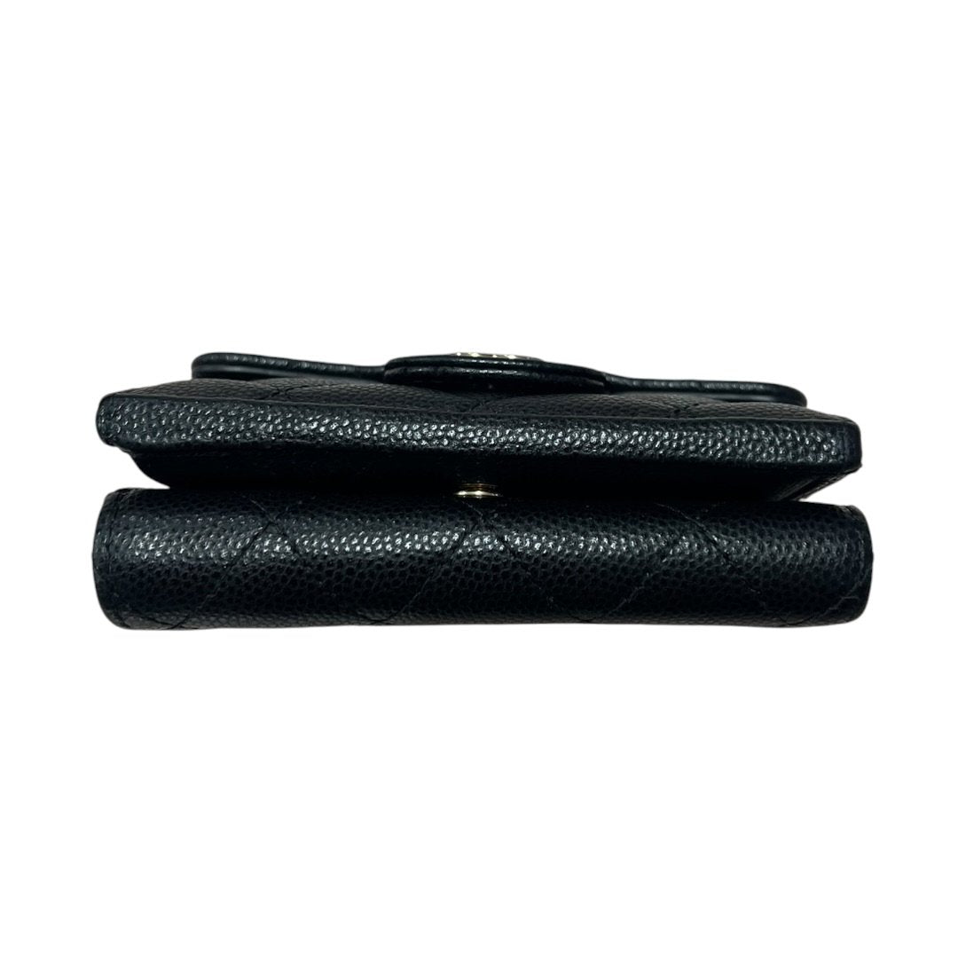 CHANEL Caviar Leather Classic Flap Trifold Wallet Wallet Black / Burgundy Gold Hardware CH2218