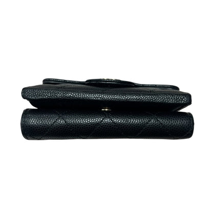CHANEL Caviar Leather Classic Flap Trifold Wallet Wallet Black / Burgundy Gold Hardware CH2218