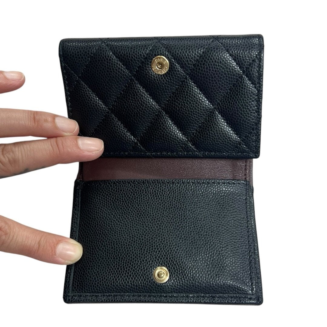 CHANEL Caviar Leather Classic Flap Trifold Wallet Wallet Black / Burgundy Gold Hardware CH2218