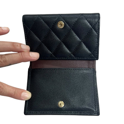 CHANEL Caviar Leather Classic Flap Trifold Wallet Wallet Black / Burgundy Gold Hardware CH2218