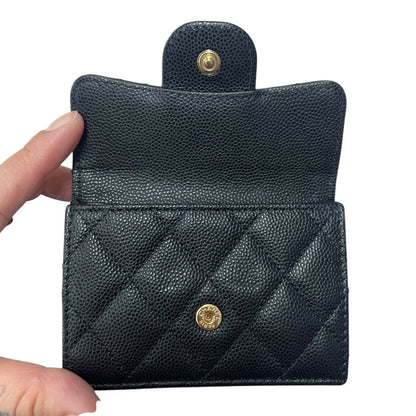 CHANEL Caviar Leather Classic Flap Trifold Wallet Wallet Black / Burgundy Gold Hardware CH2218