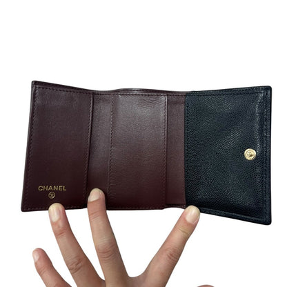 CHANEL Caviar Leather Classic Flap Trifold Wallet Wallet Black / Burgundy Gold Hardware CH2218