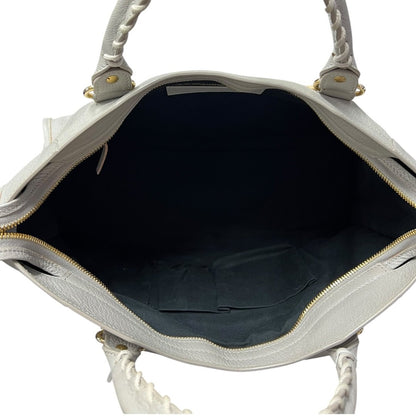 BALENCIAGA Lambskin City Bag Handbag Grey Gold Hardware BA44