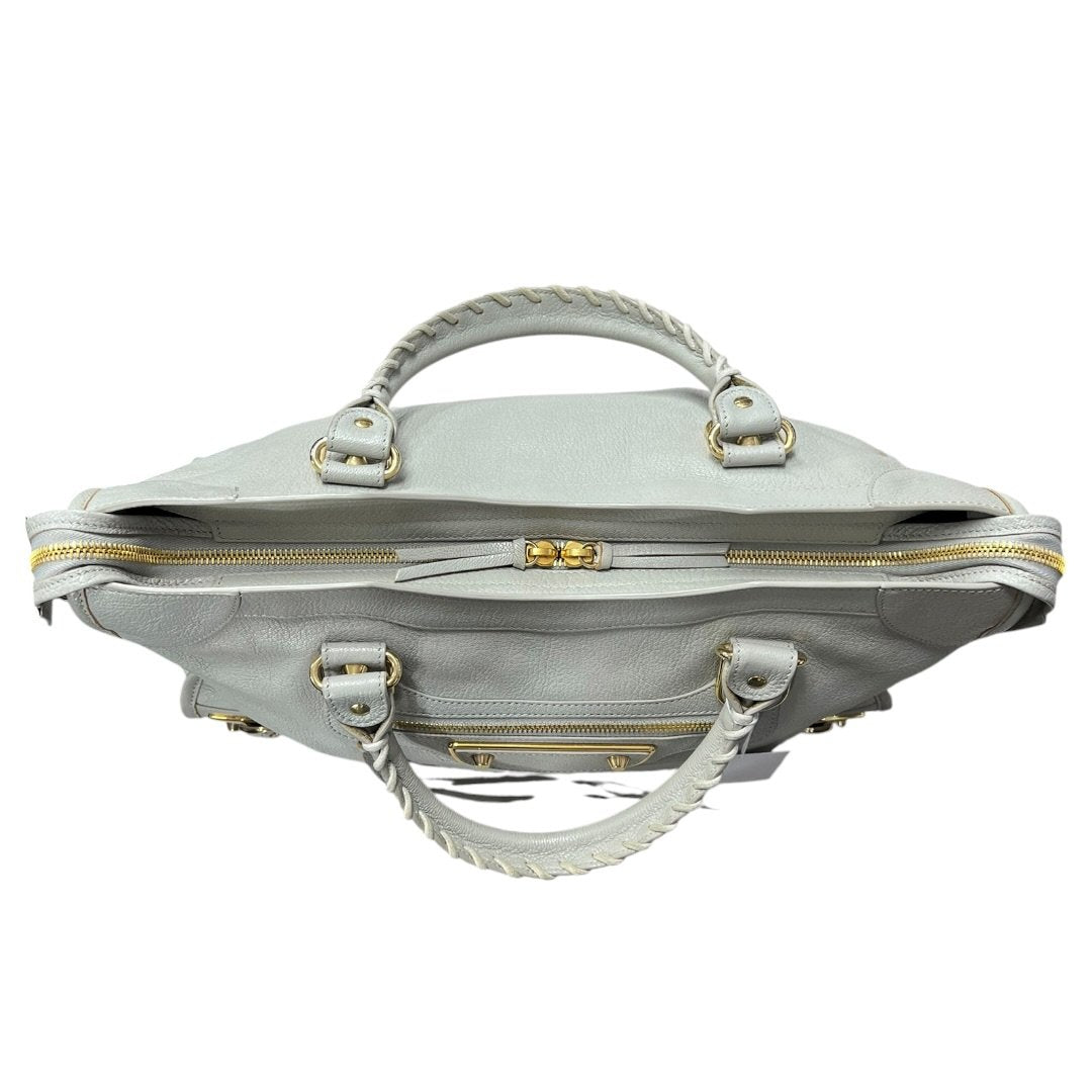 BALENCIAGA Lambskin City Bag Handbag Grey Gold Hardware BA44