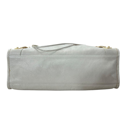 BALENCIAGA Lambskin City Bag Handbag Grey Gold Hardware BA44