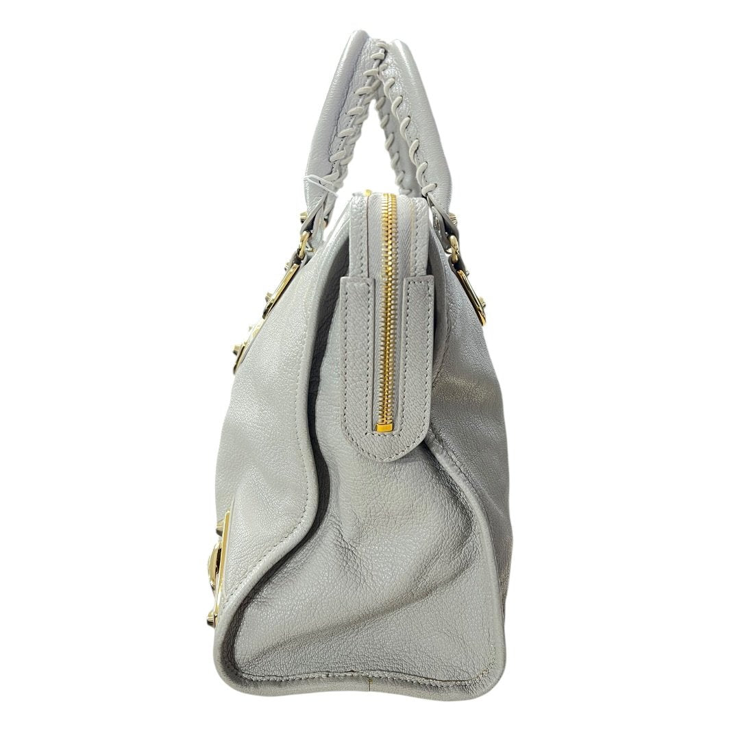 BALENCIAGA Lambskin City Bag Handbag Grey Gold Hardware BA44