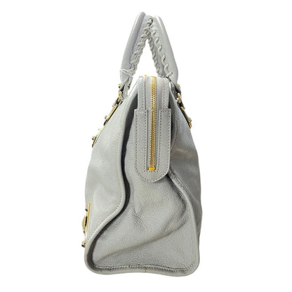 BALENCIAGA Lambskin City Bag Handbag Grey Gold Hardware BA44