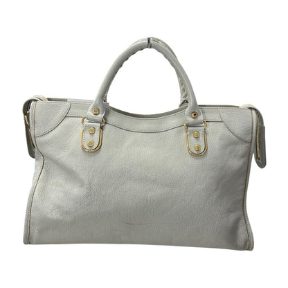 BALENCIAGA Lambskin City Bag Handbag Grey Gold Hardware BA44
