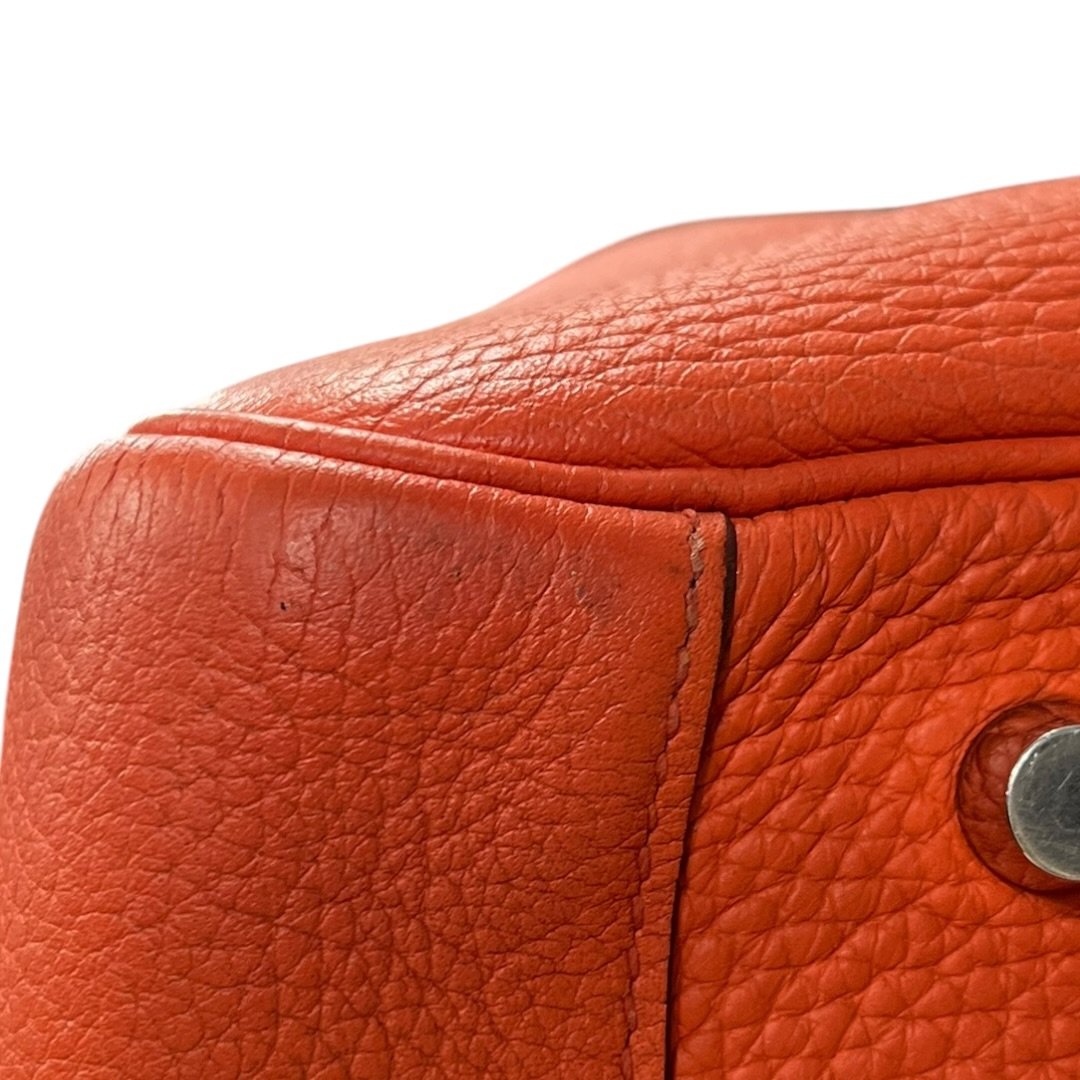 HERMES Clemence Lindy 30 Shoulder Bag Orange Silver Hardware HE479