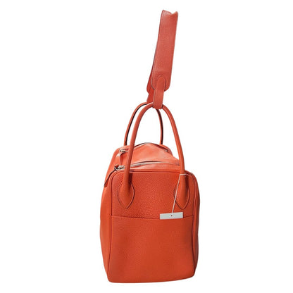 HERMES Clemence Lindy 30 Shoulder Bag Orange Silver Hardware HE479