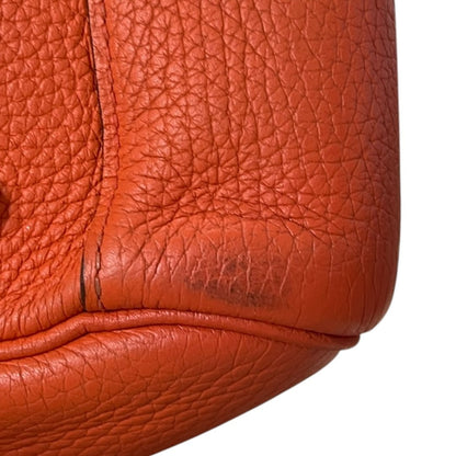 HERMES Clemence Lindy 30 Shoulder Bag Orange Silver Hardware HE479