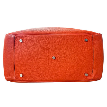 HERMES Clemence Lindy 30 Shoulder Bag Orange Silver Hardware HE479