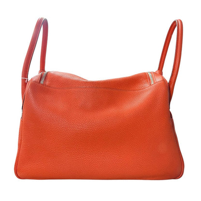 HERMES Clemence Lindy 30 Shoulder Bag Orange Silver Hardware HE479