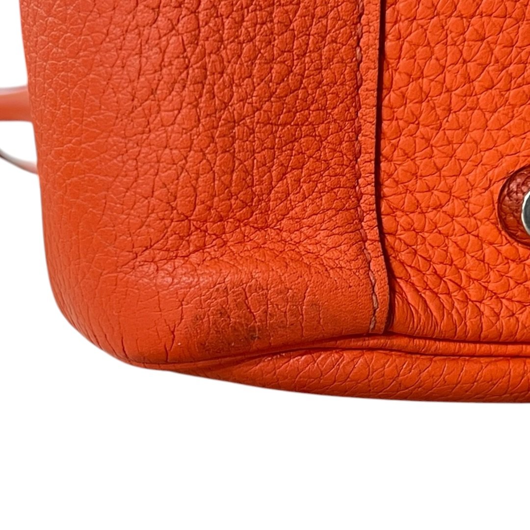 HERMES Clemence Lindy 30 Shoulder Bag Orange Silver Hardware HE479