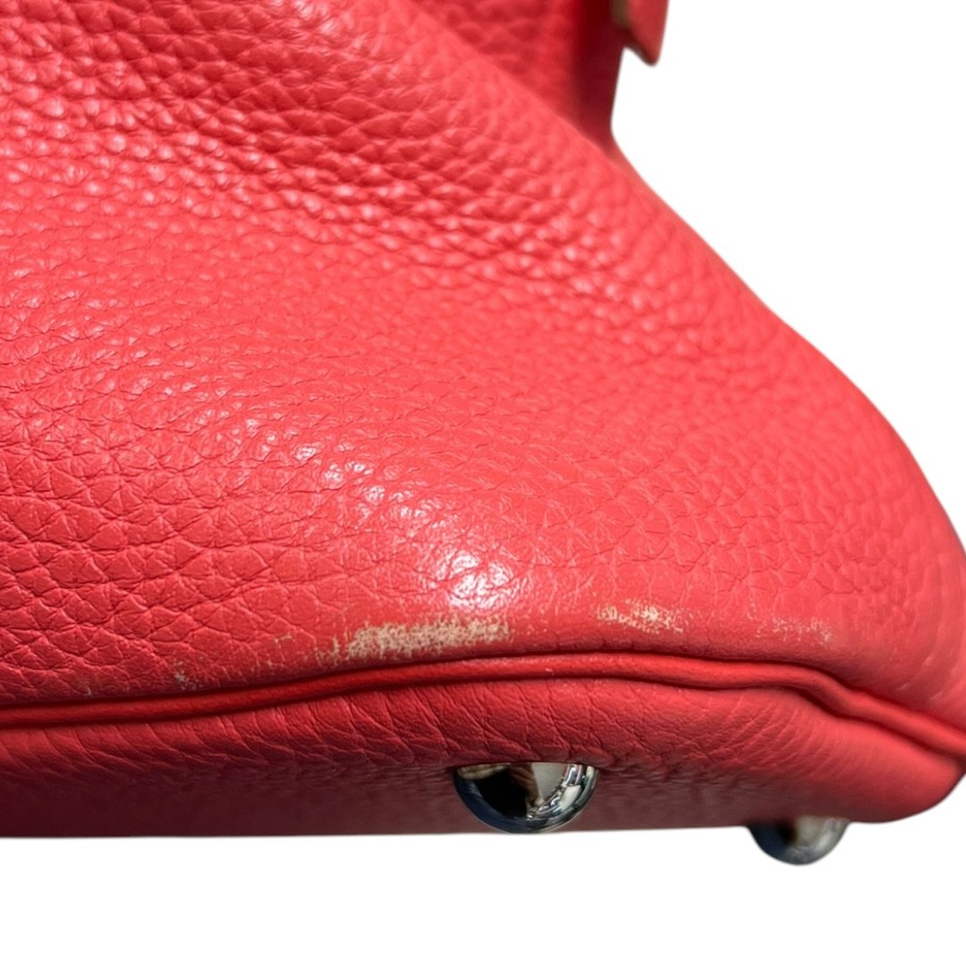 HERMES Clemence Bolide Handbag Red Silver Hardware HE478