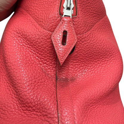 HERMES Clemence Bolide Handbag Red Silver Hardware HE478
