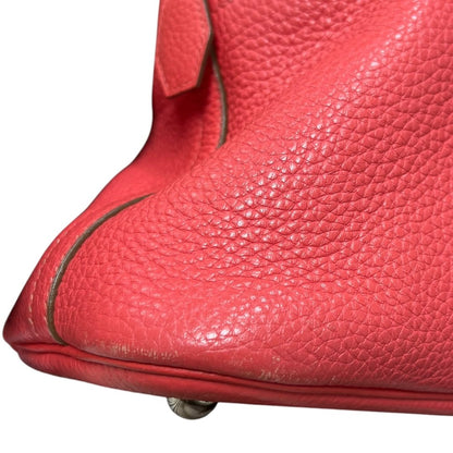 HERMES Clemence Bolide Handbag Red Silver Hardware HE478