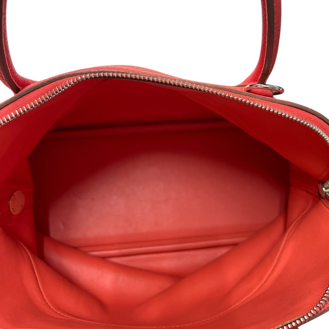 HERMES Clemence Bolide Handbag Red Silver Hardware HE478