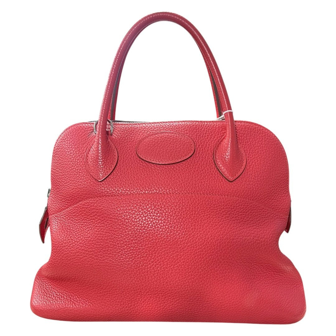 HERMES Clemence Bolide Handbag Red Silver Hardware HE478