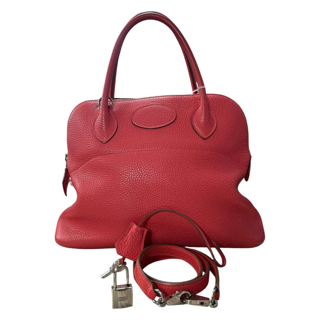 HERMES Clemence Bolide Handbag Red Silver Hardware HE478