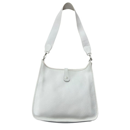 HERMES Clemence, Canvas Evelyne III PM Shoulder Bag White Silver Hardware HE477