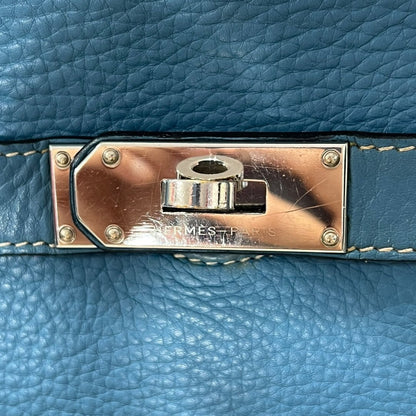 HERMES Clemence Lindy Handbag Blue Silver Hardware HE480