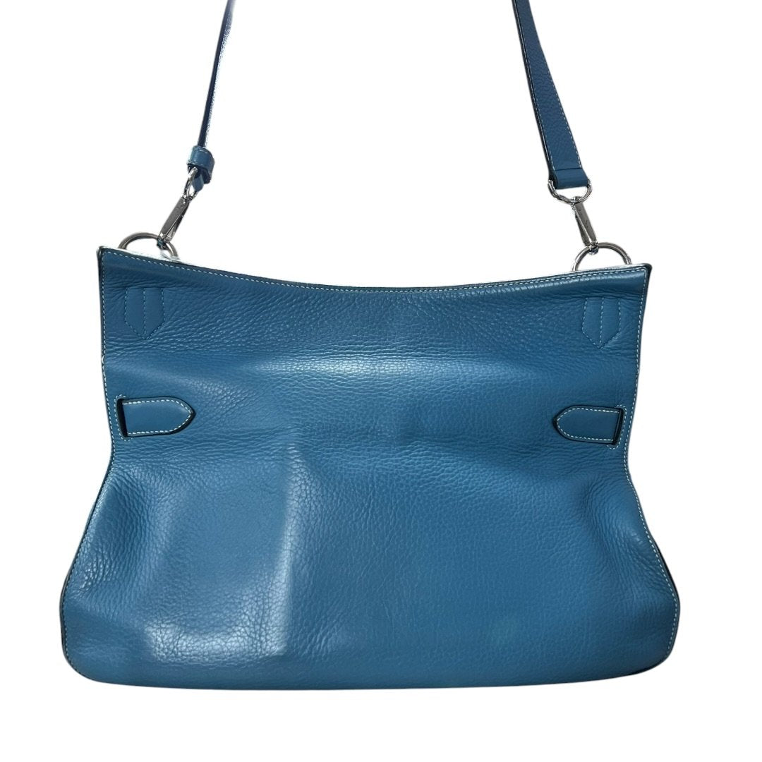 HERMES Clemence Lindy Handbag Blue Silver Hardware HE480