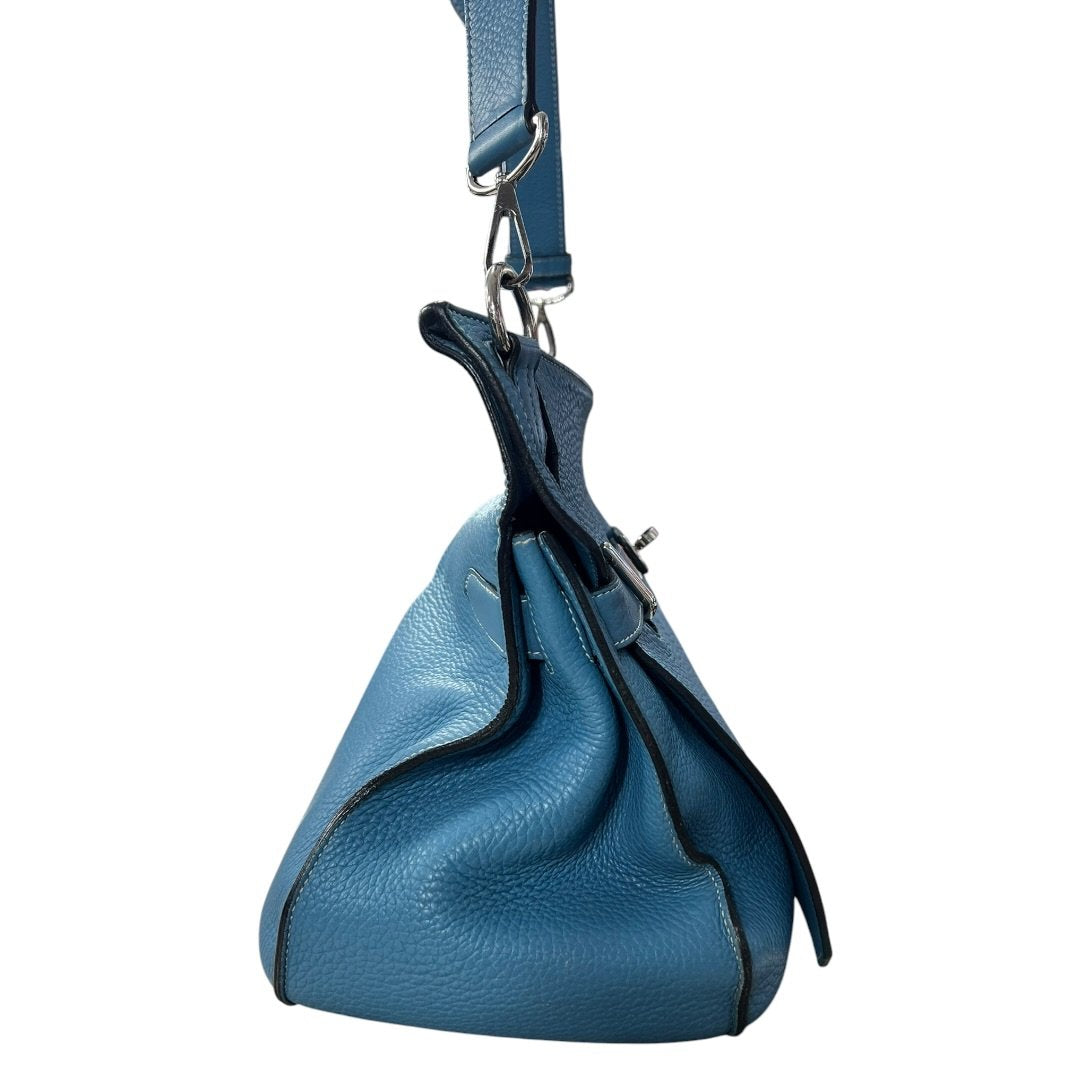 HERMES Clemence Lindy Handbag Blue Silver Hardware HE480