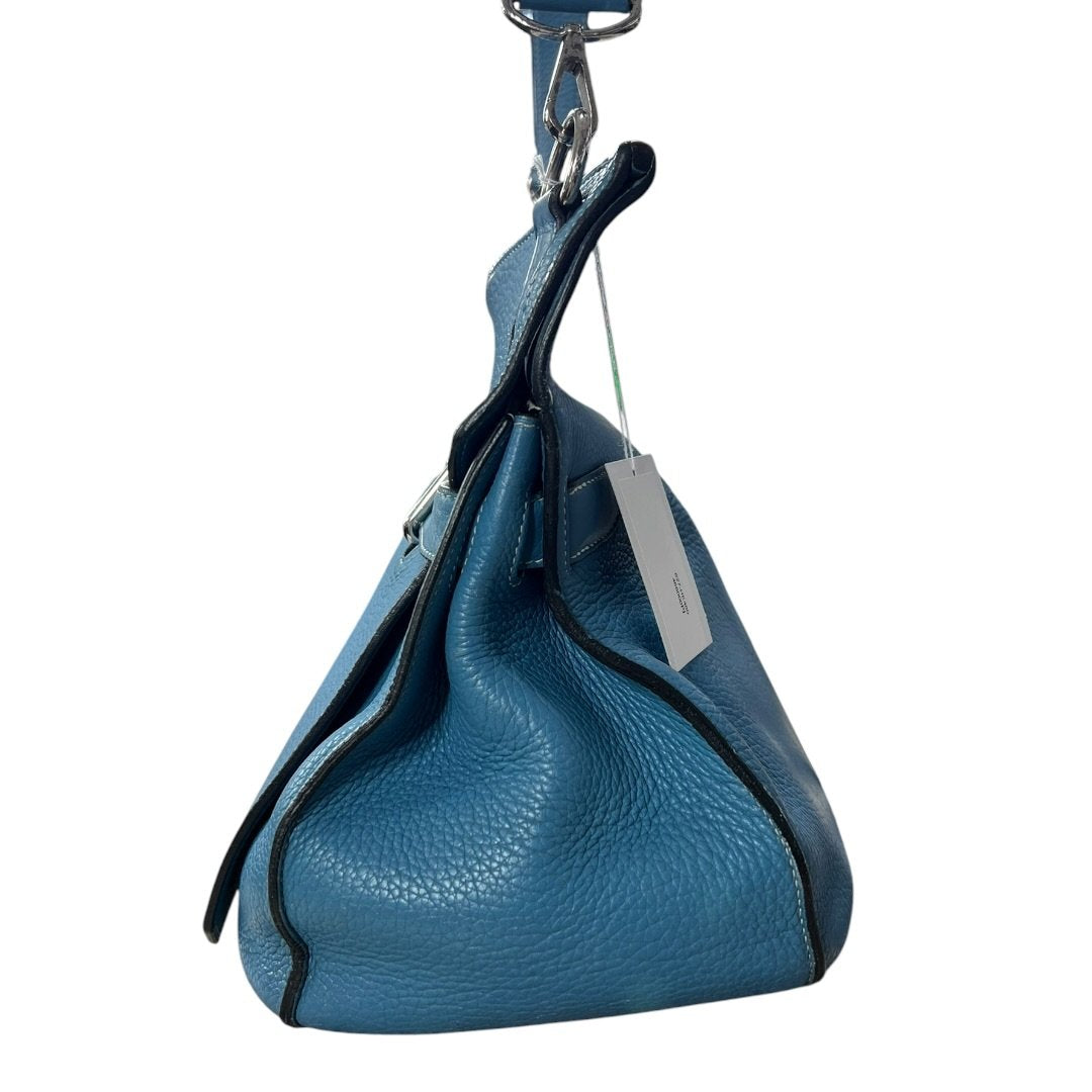 HERMES Clemence Lindy Handbag Blue Silver Hardware HE480