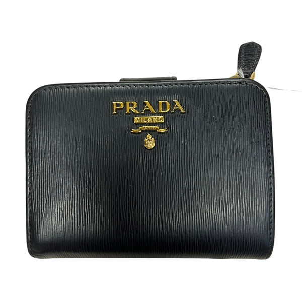 PRADA Vitello Move 1ML018 Bifold Wallet Black Gold Hardware PR215