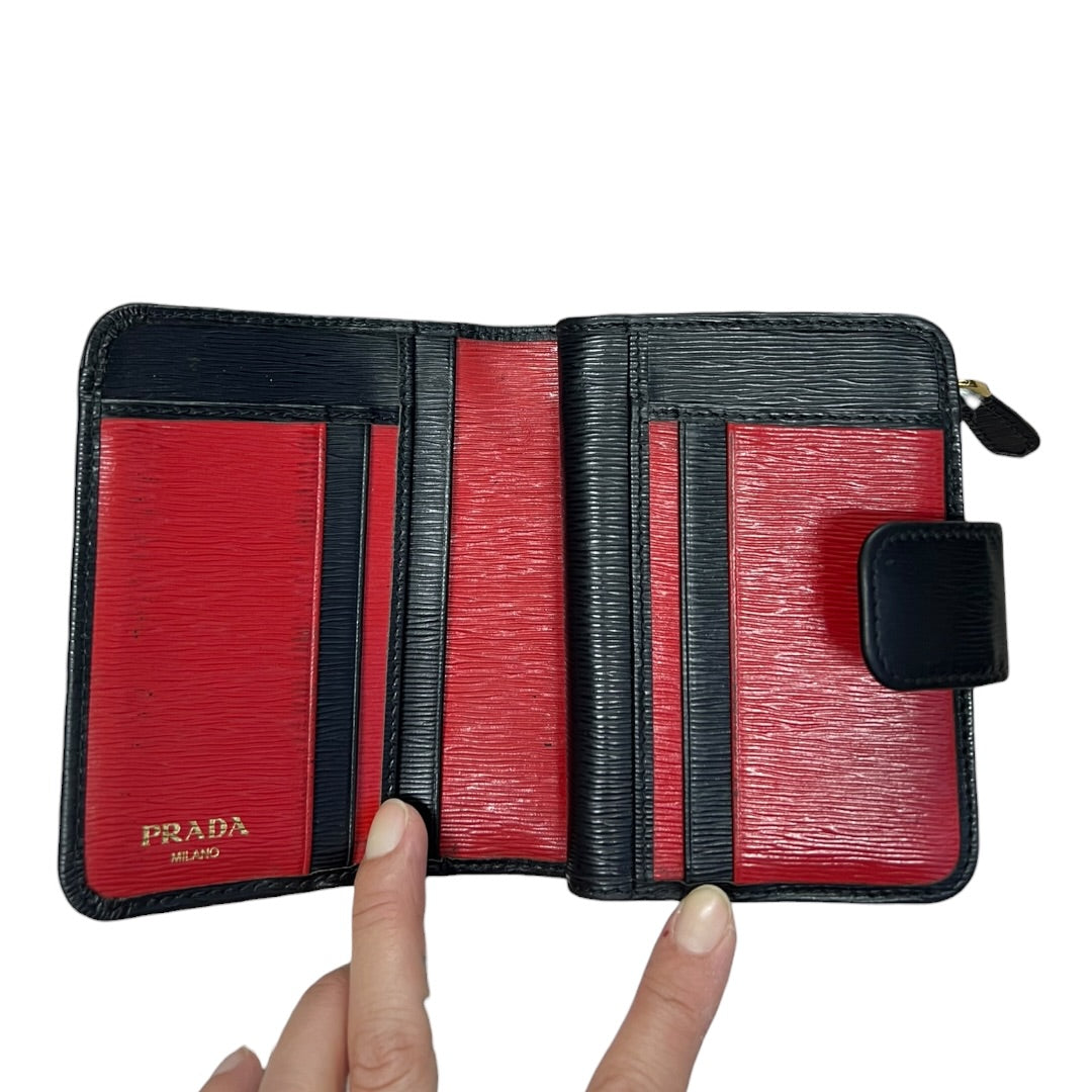 PRADA Vitello Move 1ML018 Bifold Wallet Black Gold Hardware PR215