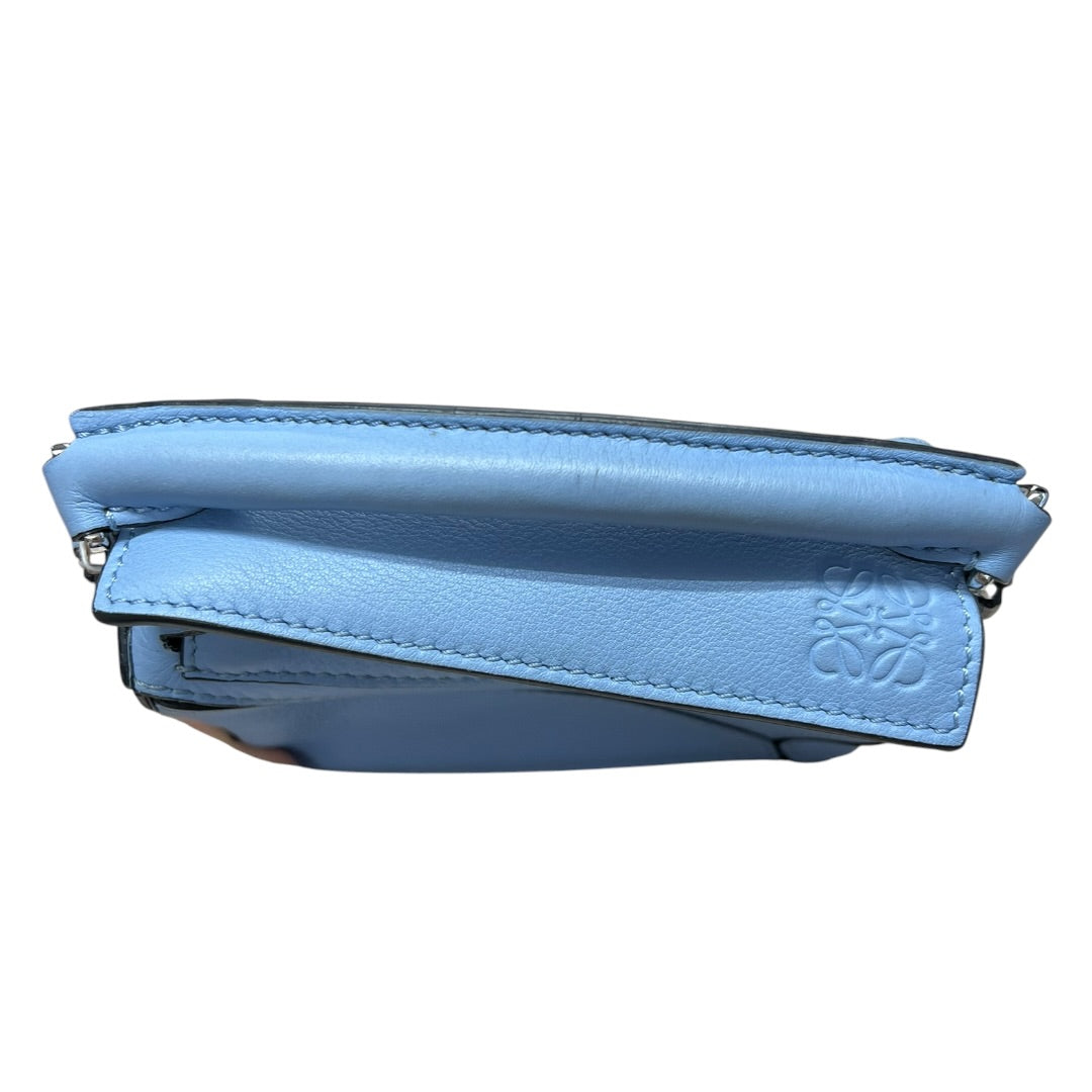 LOEWE Calfskin Puzzle Nano 2WAY Shoulder Bag Handbag Light Blue Silver Hardware LO2378