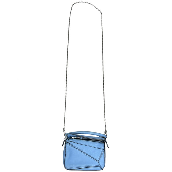 LOEWE Calfskin Puzzle Nano 2WAY Shoulder Bag Handbag Light Blue Silver Hardware LO2378